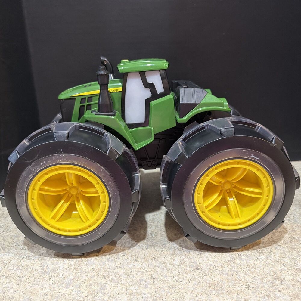 John Deere Light Up Toy Tractor Sounds Lights 14” Long TOMY Monster Treads-Works